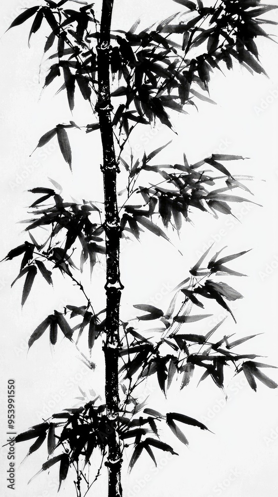 Fototapeta premium Black and White Bamboo Illustration