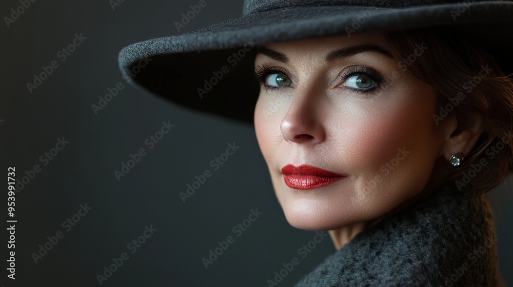 portrait of an elegant middle aged woman wearing subtle makeup and a hat, 8k high resolution portrait of an elegant middle aged woman wearing subtle makeup and a hat, 8k high resolution