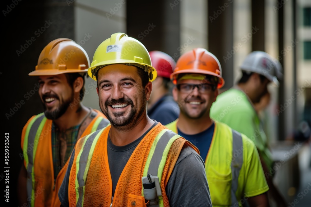 Group of construction engineers at construction site working on important project with smile Group of construction engineers at construction site working on important project with smile