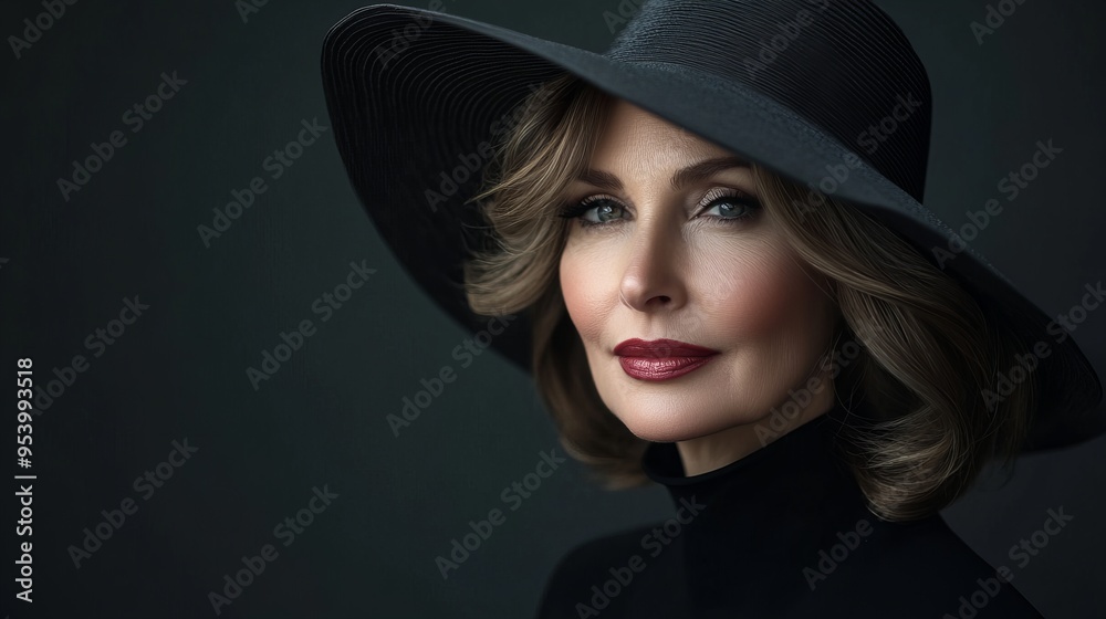 portrait of an elegant middle aged woman wearing subtle makeup and a hat, 8k high resolution portrait of an elegant middle aged woman wearing subtle makeup and a hat, 8k high resolution