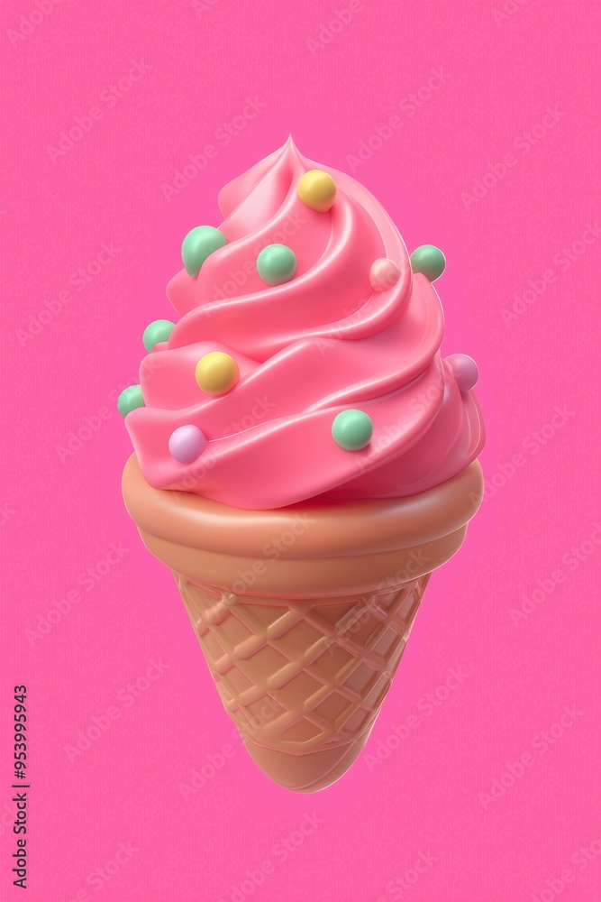 Pink Ice Cream Cone with Sprinkles on Pink Background Pink Ice Cream Cone with Sprinkles on Pink Background
