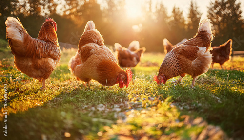 Free-Range Hens at Sunset photo