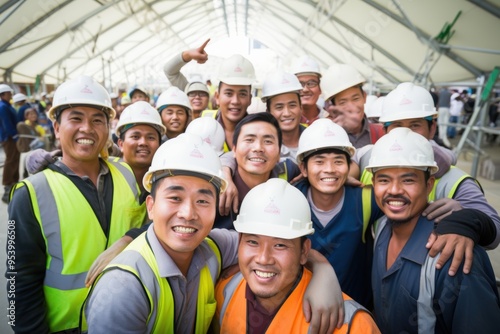 Group of construction engineers at construction site working on important project with smile