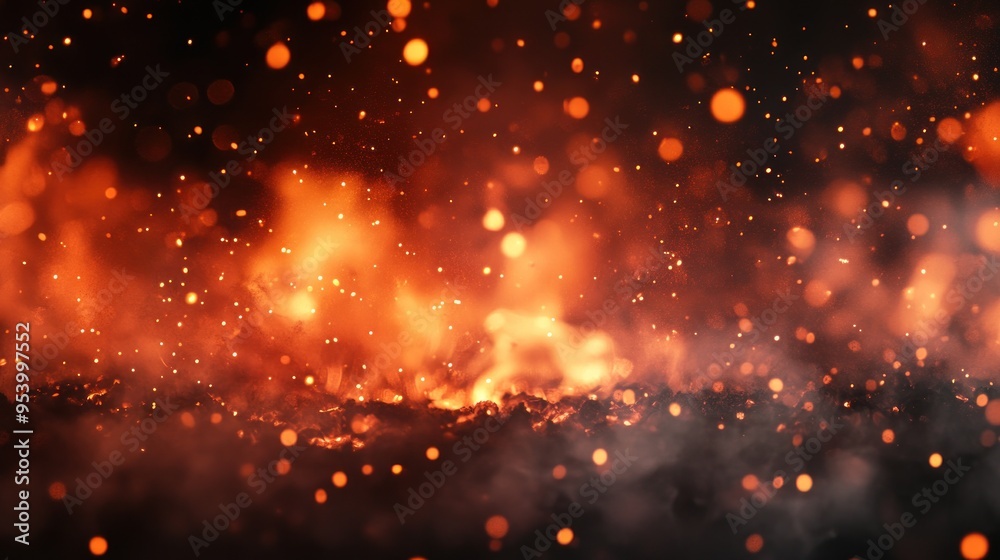 Sparks overlay with smoke and fire background,Realistic flying orange sparkles abstract illustration Sparks overlay with smoke and fire background,Realistic flying orange sparkles abstract illustration