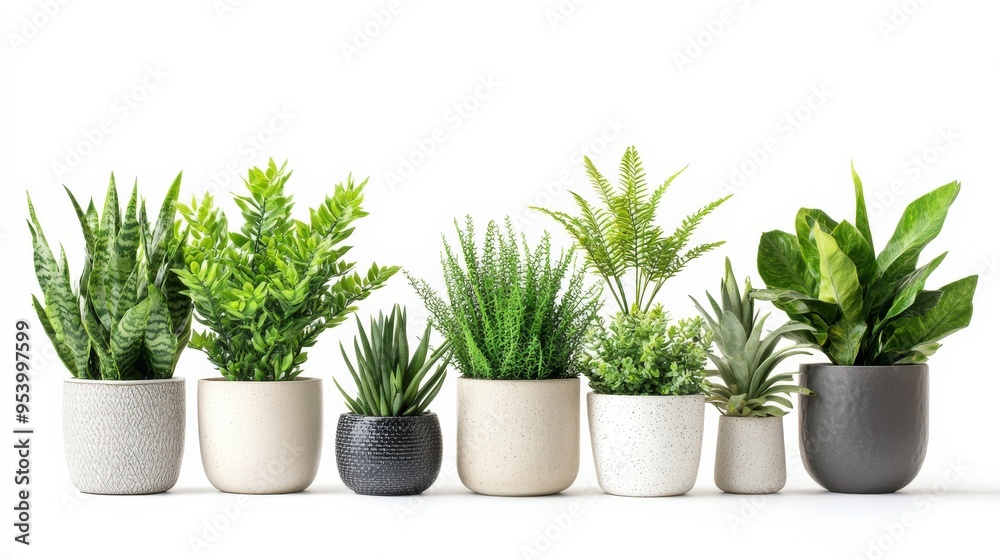 Collection of potted plants with white background. Collection of potted plants with white background.