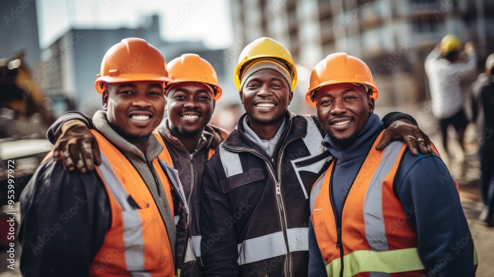 Group of construction engineers at construction site working on important project with smile Group of construction engineers at construction site working on important project with smile