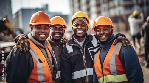 Group of construction engineers at construction site working on important project with smile