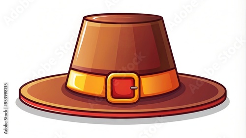 A stylized, iconic pilgrim hat with a wide brim and buckle, illustrated in a colorful, flat vector design photo