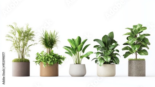 Wallpaper Mural Row of potted plants isolated on white background. Torontodigital.ca