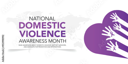 National domestic violence awareness month is observed every year in october. Domestic violence awareness month, background with purple ribbon. Vector illustration.