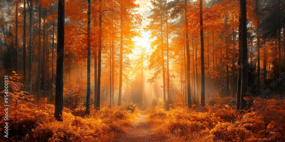 A sunlit path through an autumn forest with orange leaves, casting warm light. Perfect for concepts of nature, autumn, and outdoor beauty. Ideal for travel, tourism, and seasonal promotions. A sunlit path through an autumn forest with orange leaves, casting warm light. Perfect for concepts of nature, autumn, and outdoor beauty. Ideal for travel, tourism, and seasonal promotions.