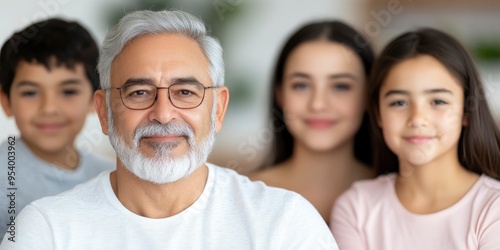 A picture of a multigenerational family taken during a reunion, including grandparents in the middle and their offspring seated around them photo