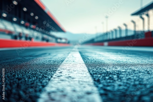 A close-up view of a race track. This photo showcases the line dividing the lanes and can be used for motorsport related projects.