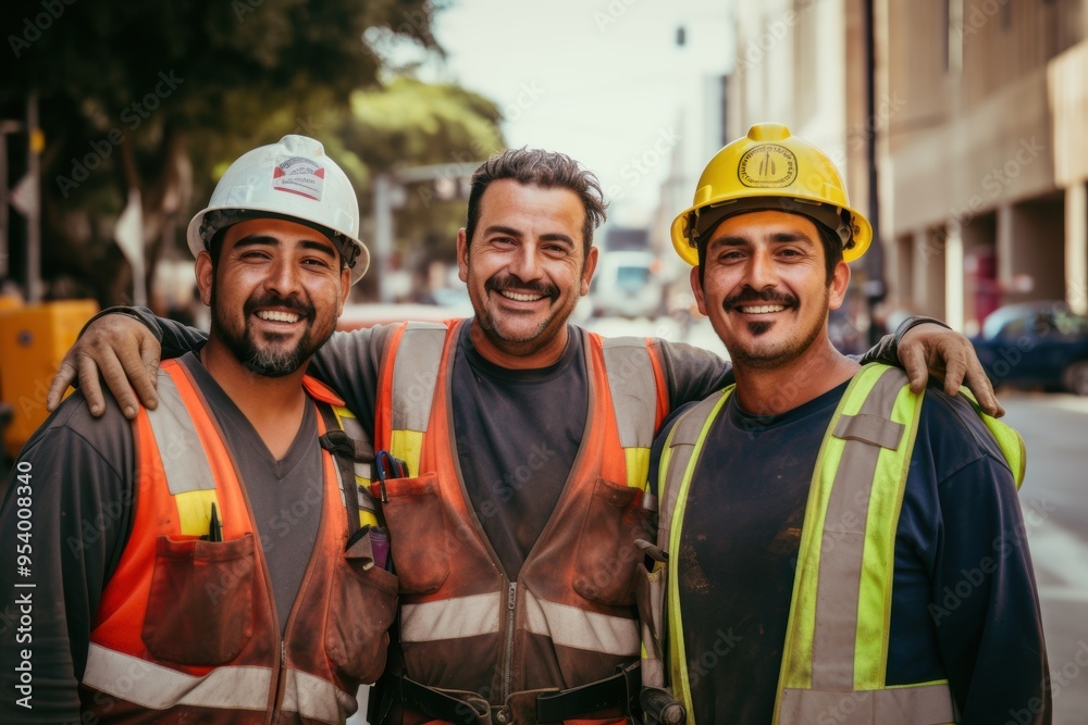 Group of construction engineers at construction site working on important project with smile Group of construction engineers at construction site working on important project with smile