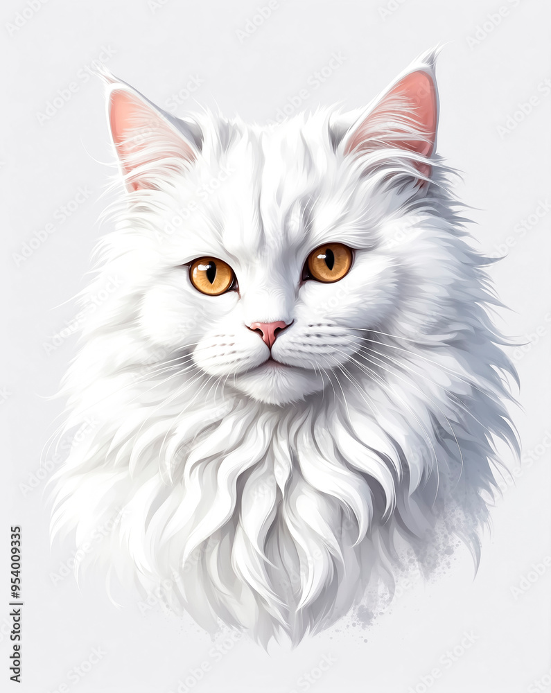 Illustration of a cute white cat on a white background Illustration of a cute white cat on a white background