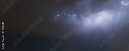 Bright lightning in the night sky.