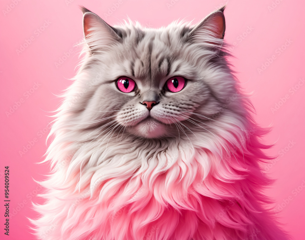 Portrait of a gray pink cat on a pink background Portrait of a gray pink cat on a pink background