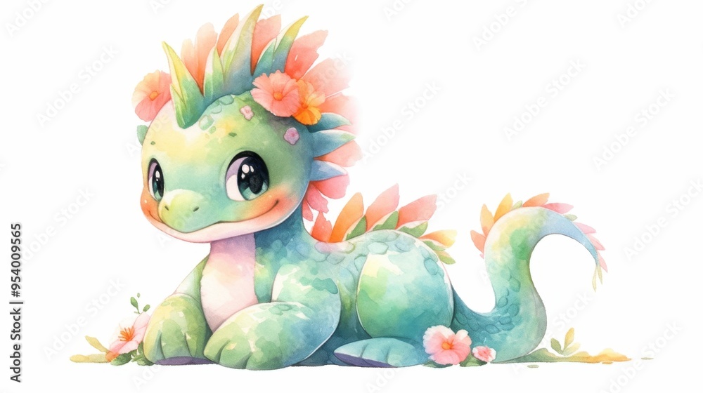 A colorful dragon with a pink body A colorful dragon with a pink body