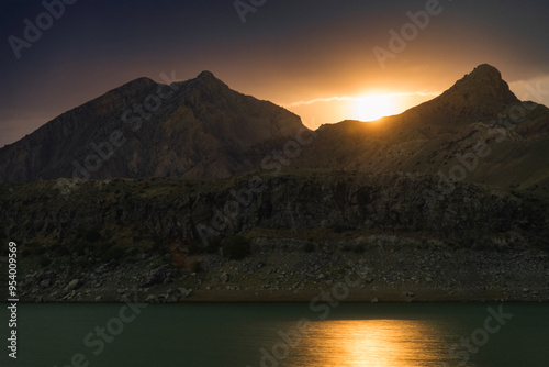 Beautiful moonrise over the mountains.