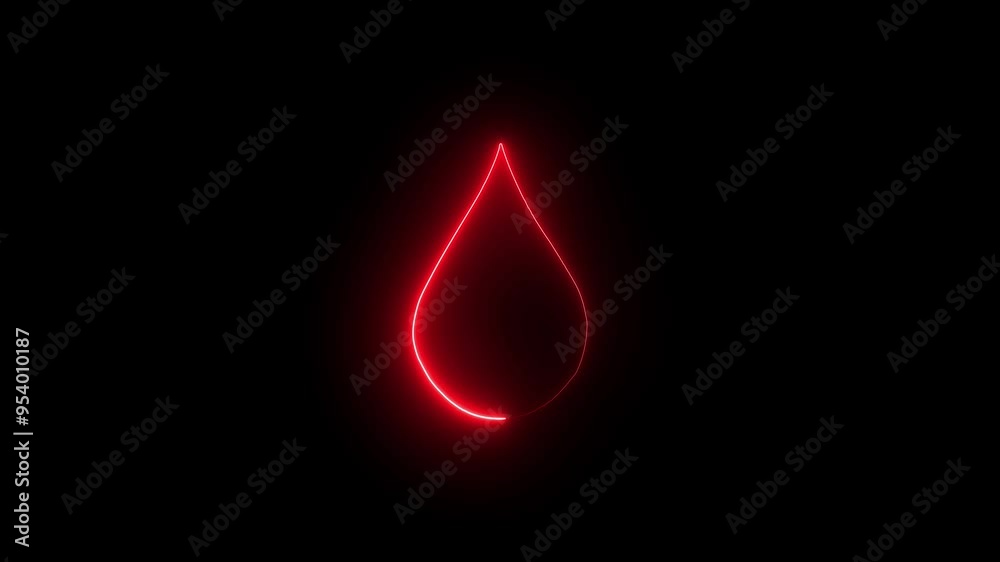 Water drop red color neon glowing icon, Blood drop animated on black background. Red blood drop loop motion graphics video transparent background with alpha channel. Water drop red color neon glowing icon, Blood drop animated on black background. Red blood drop loop motion graphics video transparent background with alpha channel.