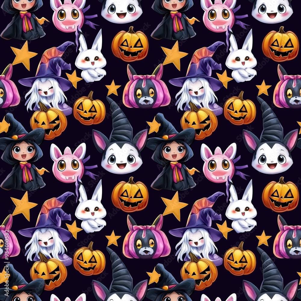 Fototapeta premium Halloween seamless cute mixed pattern