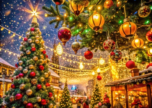 A Vibrant Photograph Filled With Festive Cheer, Featuring Twinkling Lights, Ornate Decorations, And An Atmosphere Of Joy And Celebration.