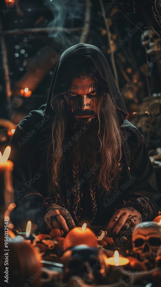 Mysterious Witchcraft Ritual in Dark Forest Setting Mysterious Witchcraft Ritual in Dark Forest Setting