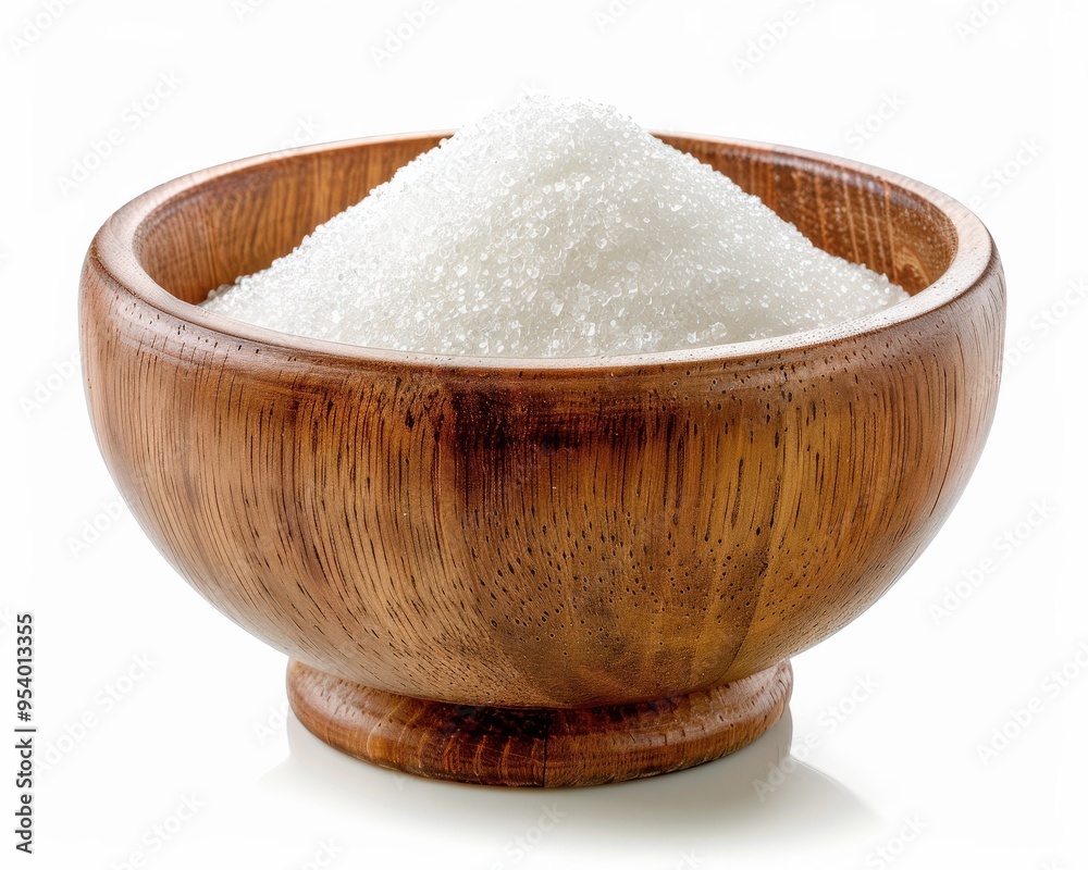 Bowl of Sugar. Top View of Granulated Sugar in White Wooden Bowl Bowl of Sugar. Top View of Granulated Sugar in White Wooden Bowl