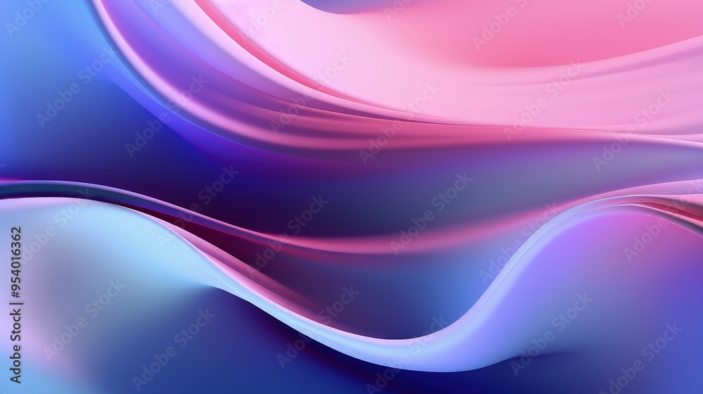 Fototapeta premium A smooth, abstract composition featuring flowing waves of pink and blue hues, creating a serene and dynamic visual effect.