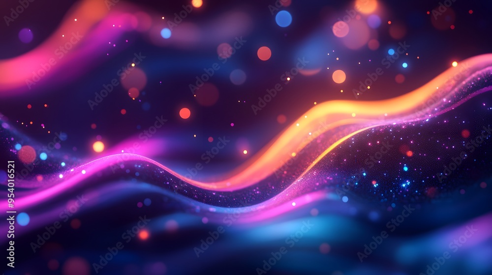 Obraz premium Digital background featuring neon waves, creating an atmosphere of energy and innovation for your online presentation or product promotion video, in the style of a bokeh