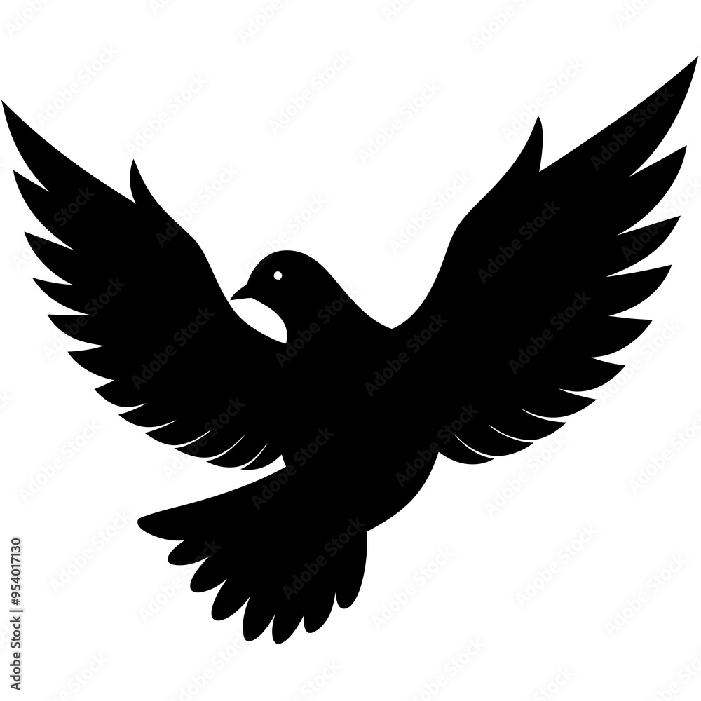 Obraz premium Black flying dove bird silhouette vector illustration