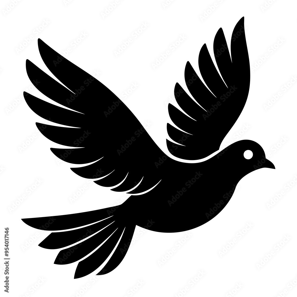 Obraz premium Black flying dove bird silhouette vector illustration