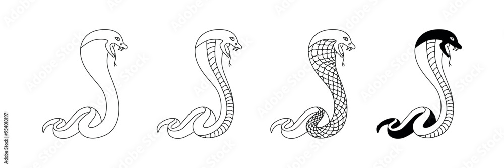 Naklejka premium Snake line - symbol Chinese oriental New Year 2025 symbol. Vector stock hand drawing illustration for design template tattoo or congratulations greeting card, banner, calendar. Editable stroke.