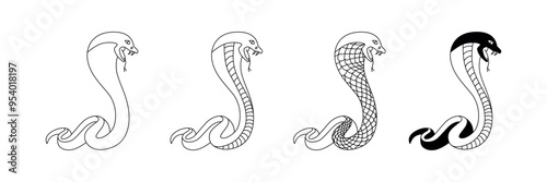 Snake line - symbol Chinese oriental New Year 2025 symbol. Vector stock hand drawing illustration for design template tattoo or congratulations greeting card, banner, calendar. Editable stroke.