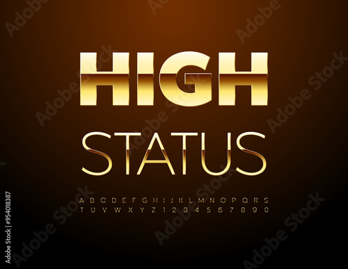 Vector elite logo High Status. Chic Modern Font. Luxury Golden Alphabet Letters and Numbers set.