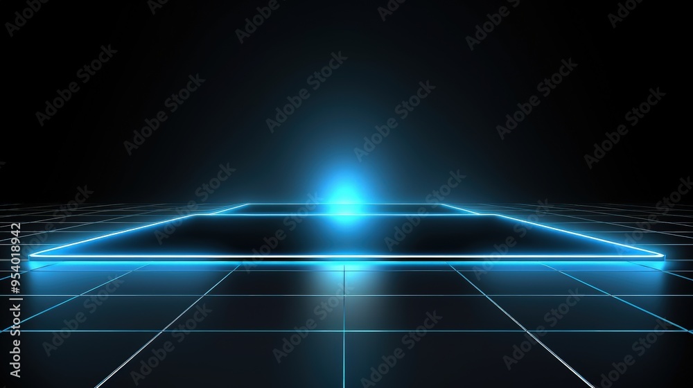 A futuristic, glowing platform with a blue neon outline set against a dark background, suggesting a digital or sci-fi theme. A futuristic, glowing platform with a blue neon outline set against a dark background, suggesting a digital or sci-fi theme.