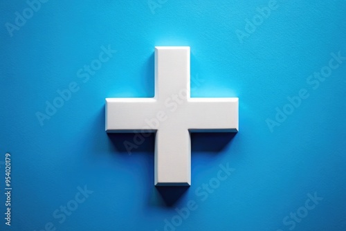 A white cross on a blue background, a universally recognized emblem of medical assistance, emergency care, and health services. photo