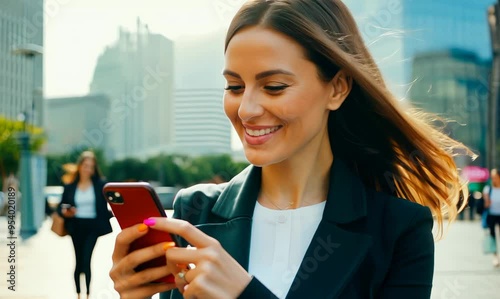 Polish Woman Smiling While Using Mobile Phone in Sydney