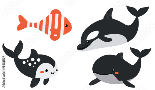 Children's drawing of fish, dolphin and whale