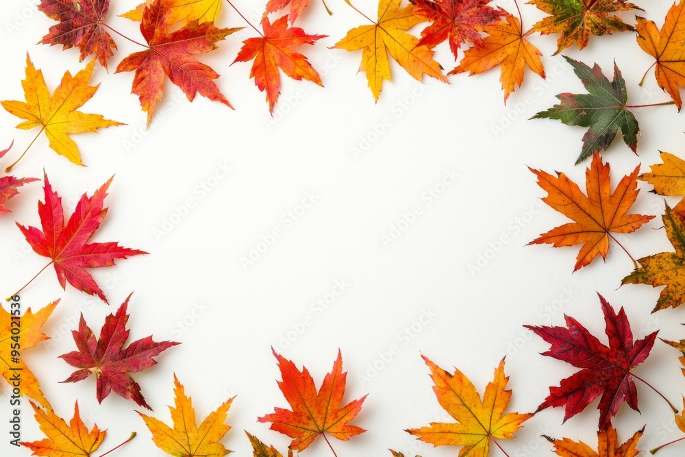 Autumn Maple Leaves Flat Lay White Background created with Generative AI Autumn Maple Leaves Flat Lay White Background created with Generative AI