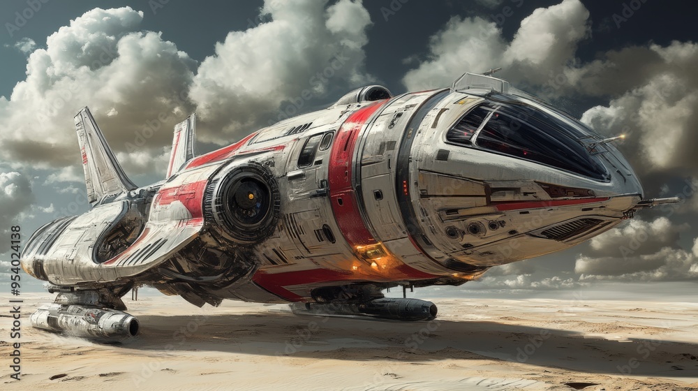 Space ship with clouds 
