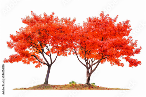 red japanese maple trees isolated on white background