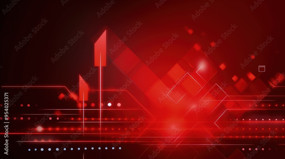 Fototapeta premium A vibrant abstract design featuring geometric shapes and lines in red tones, suggesting a tech-focused theme.