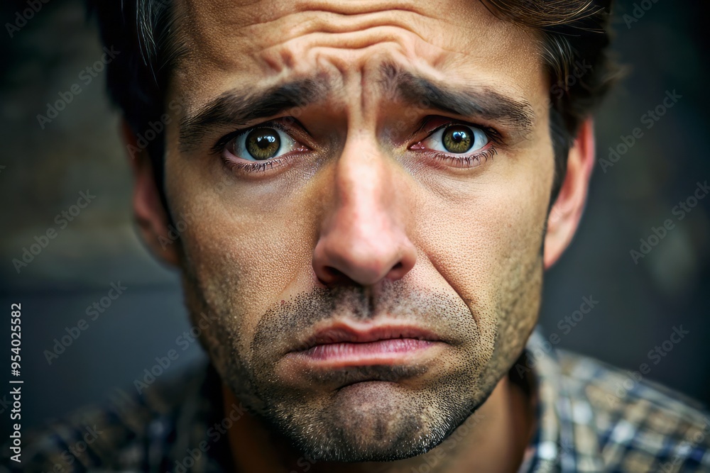 A worried expression is etched on a person's face, eyebrows furrowed, eyes narrowed, and lips pursed, conveying a A worried expression is etched on a person's face, eyebrows furrowed, eyes narrowed, and lips pursed, conveying a