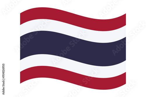 Wavy flag of Thailand, isolated on a transparent background. Flag of the Kingdom of Thailand. Vector illustration