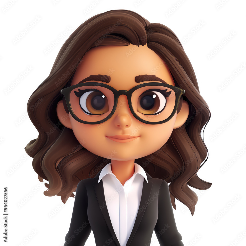 Cute cartoon businesswoman wearing glasses is smiling Cute cartoon businesswoman wearing glasses is smiling