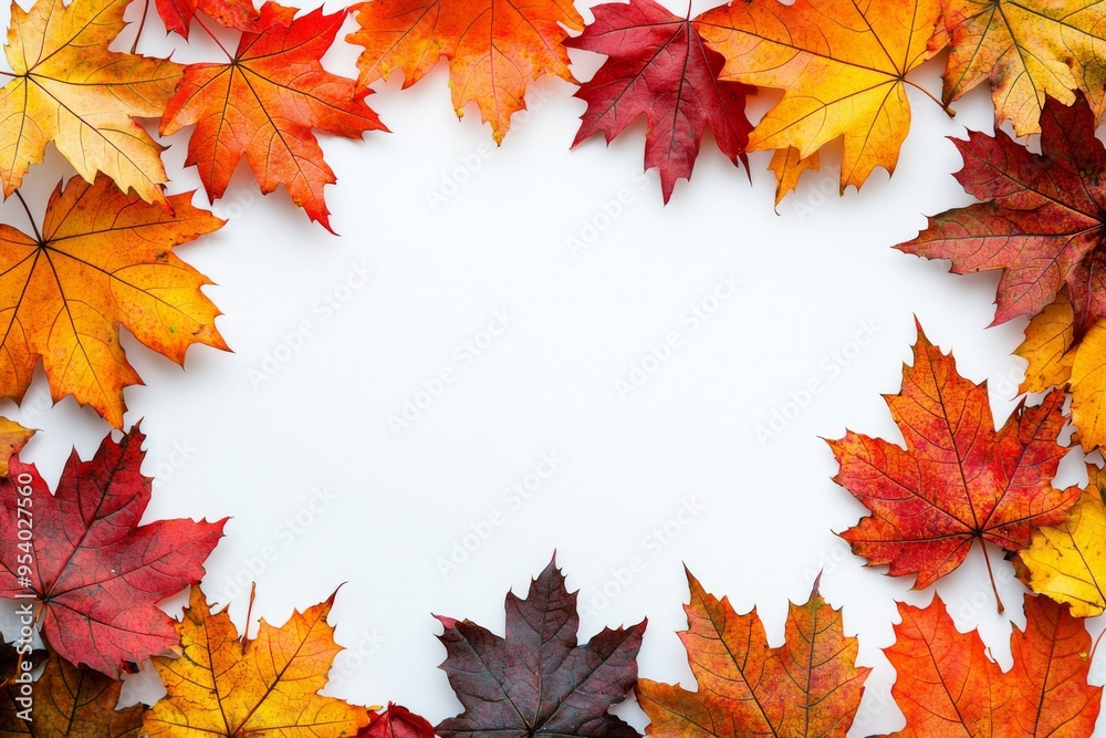 Autumn Maple Leaves Flat Lay White Background created with Generative AI Autumn Maple Leaves Flat Lay White Background created with Generative AI