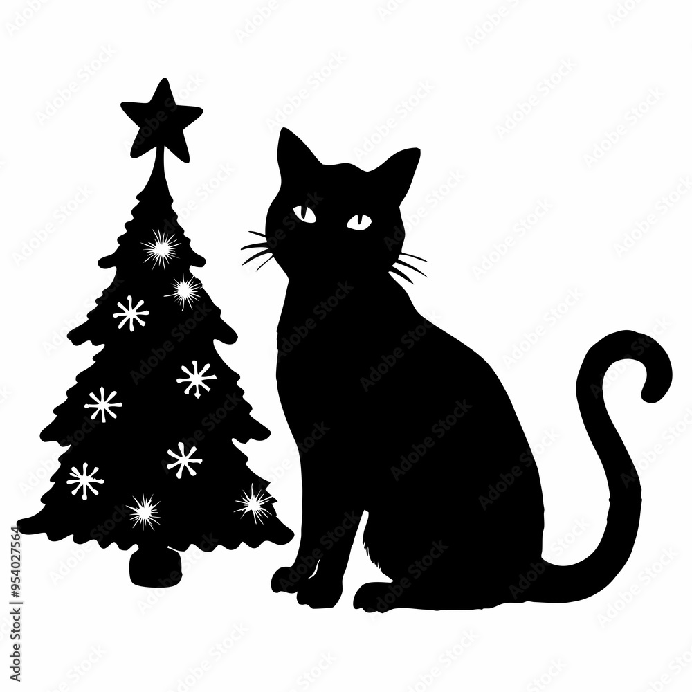 Obraz premium Christmas cat vector, Hand Drawn Cats Vector Illustration,