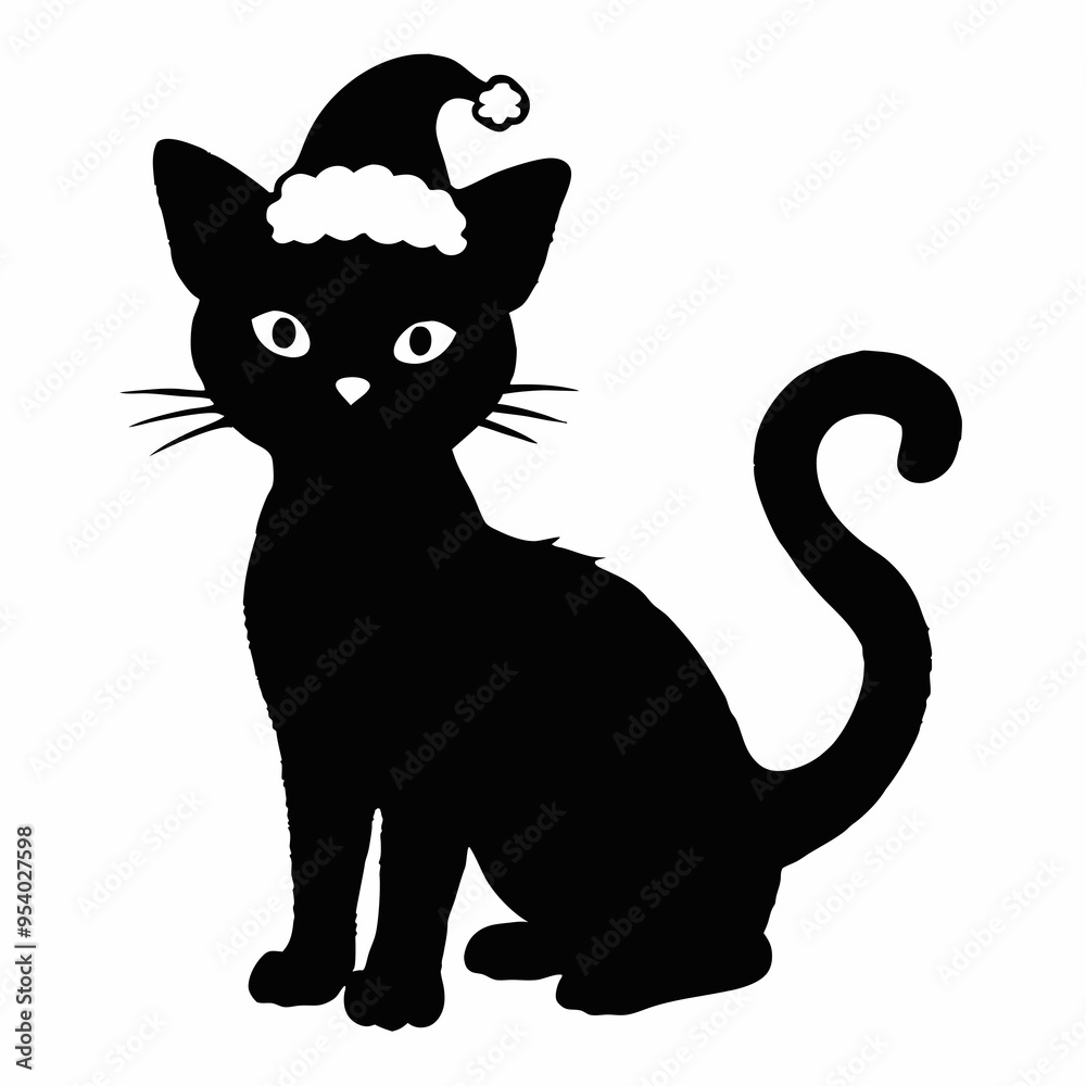 Christmas cat vector, Hand Drawn Cats Vector Illustration, Christmas cat vector, Hand Drawn Cats Vector Illustration,