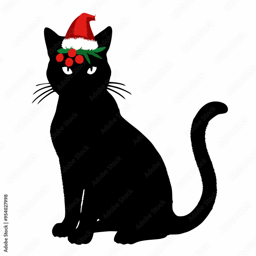 Christmas cat vector, Hand Drawn Cats Vector Illustration, Christmas cat vector, Hand Drawn Cats Vector Illustration,